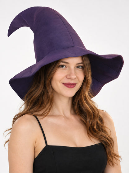 Purple Pointed Witch Hat with Wide Brim