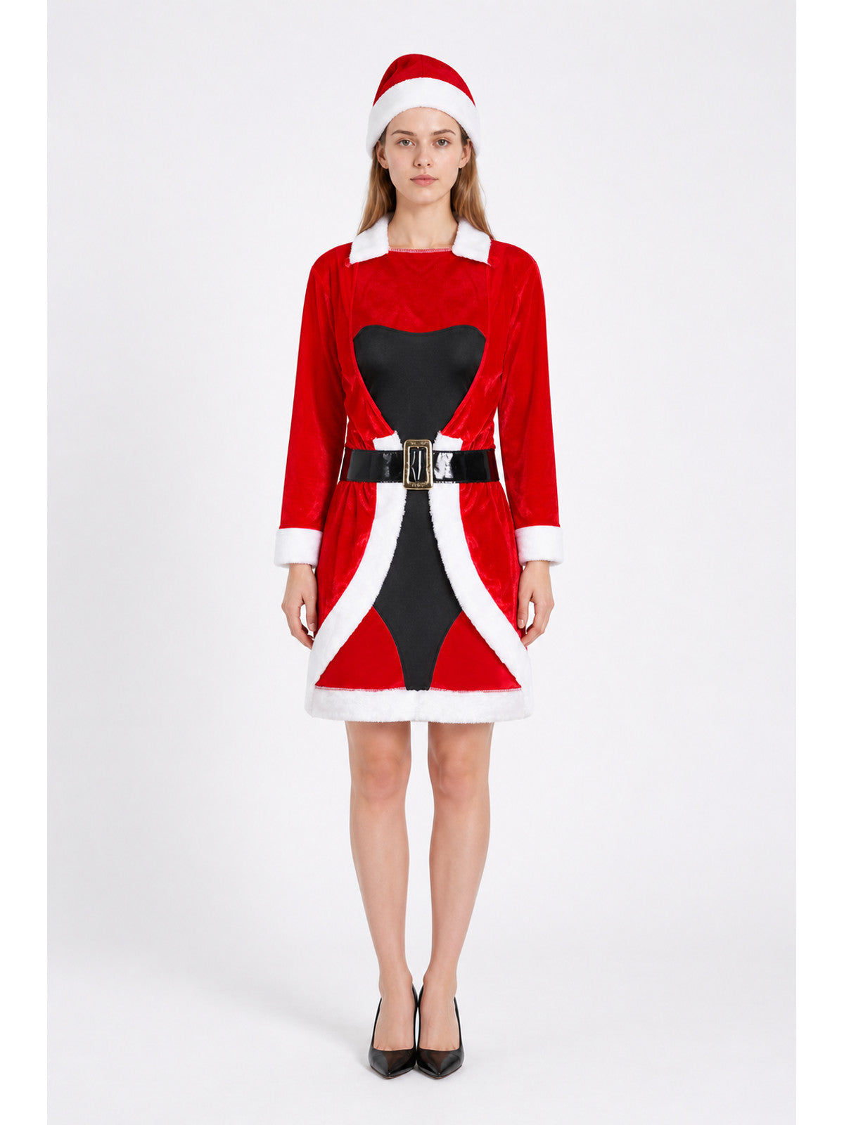 Santa Claus costume with a red-and-white dress and hat main product view