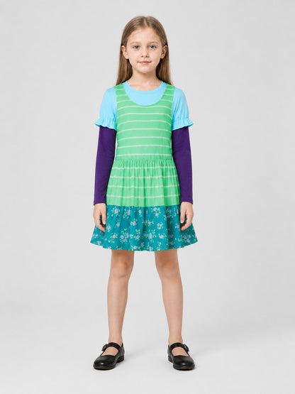 Children's Cosplay Costume: Dress with Striped Skirt on-model view