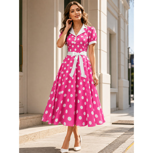 Polka Dot Dress with White Collar and Bow