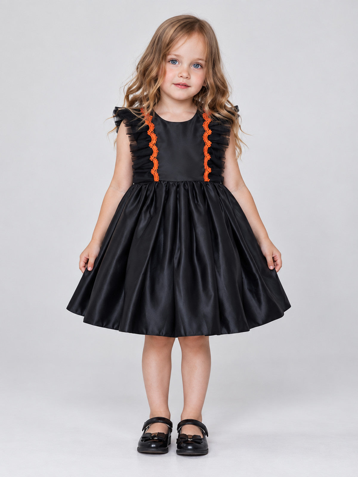black girls formal dress black sleeveless a-line orange trim back bow product image
