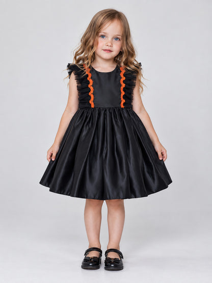 black girls formal dress black sleeveless a-line orange trim back bow product image