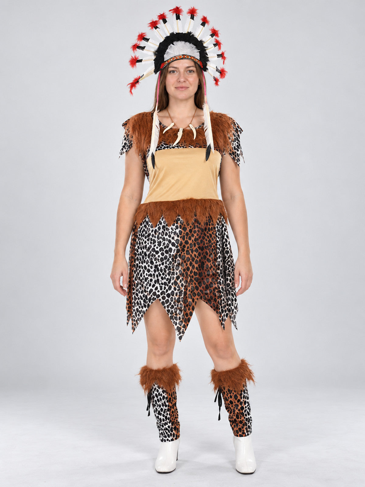 Carnival Costume with Leopard Dress and Feathers