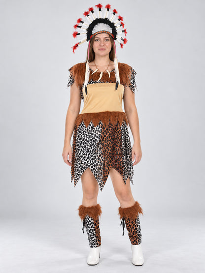 Carnival Costume with Leopard Dress and Feathers