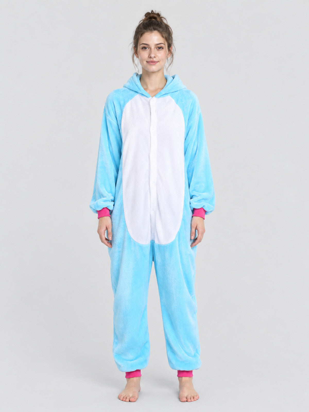 Flannel Hooded Pajama Jumpsuit with White Insert