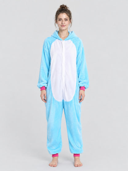 Flannel Hooded Pajama Jumpsuit with White Insert