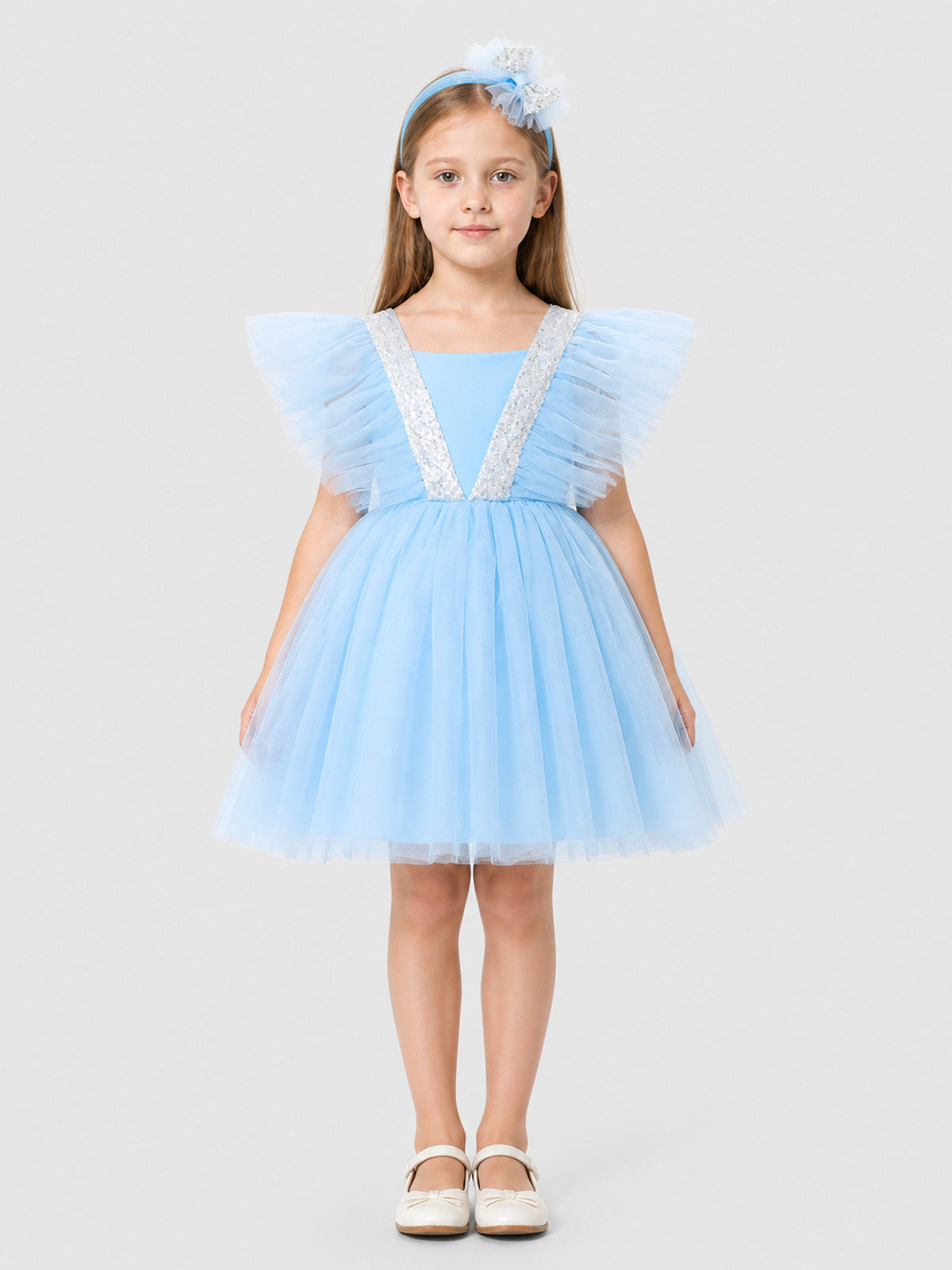 Princess Dress for Girls with a Full Skirt and Sleeves on-model view