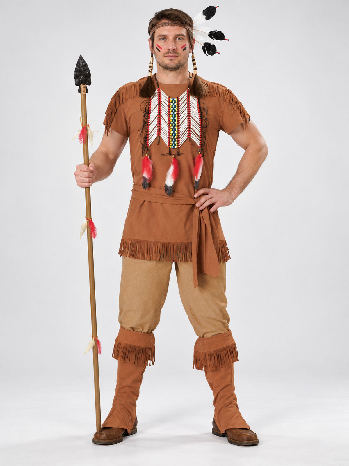 Indian-Style Costume with Fringe and Feathers, Brown