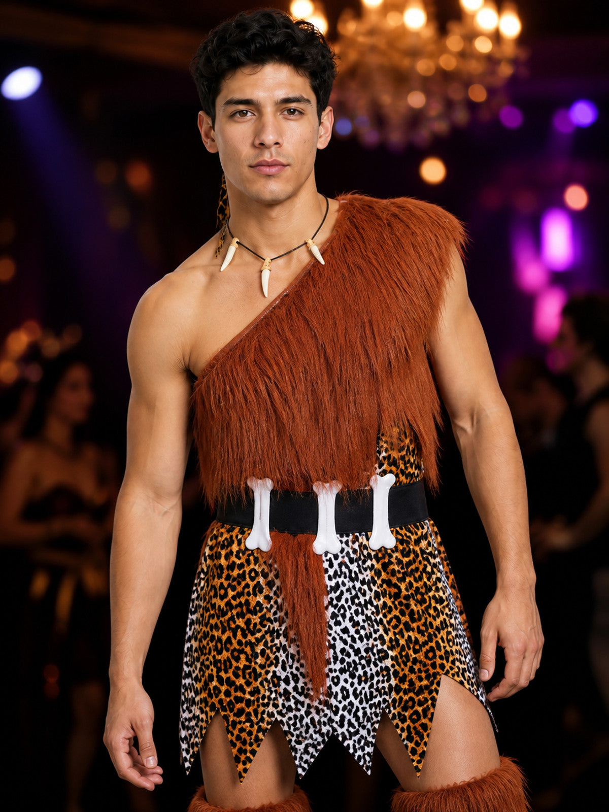 Tribal Chief Leopard Print Cosplay Jumpsuit on-model view