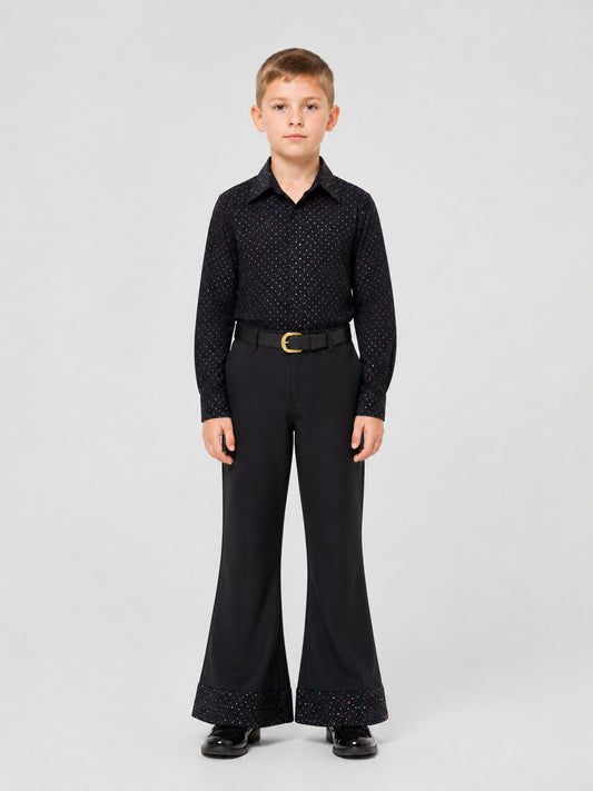 Stage Disco Costume: Shirt, Flared Pants, and Belt on-model view