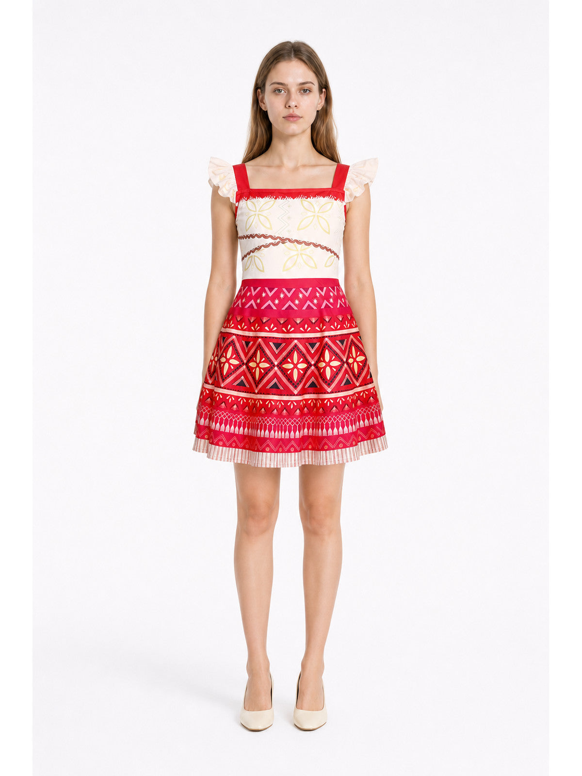 Moana Cosplay Dress with Fringe and Floral Print main product view