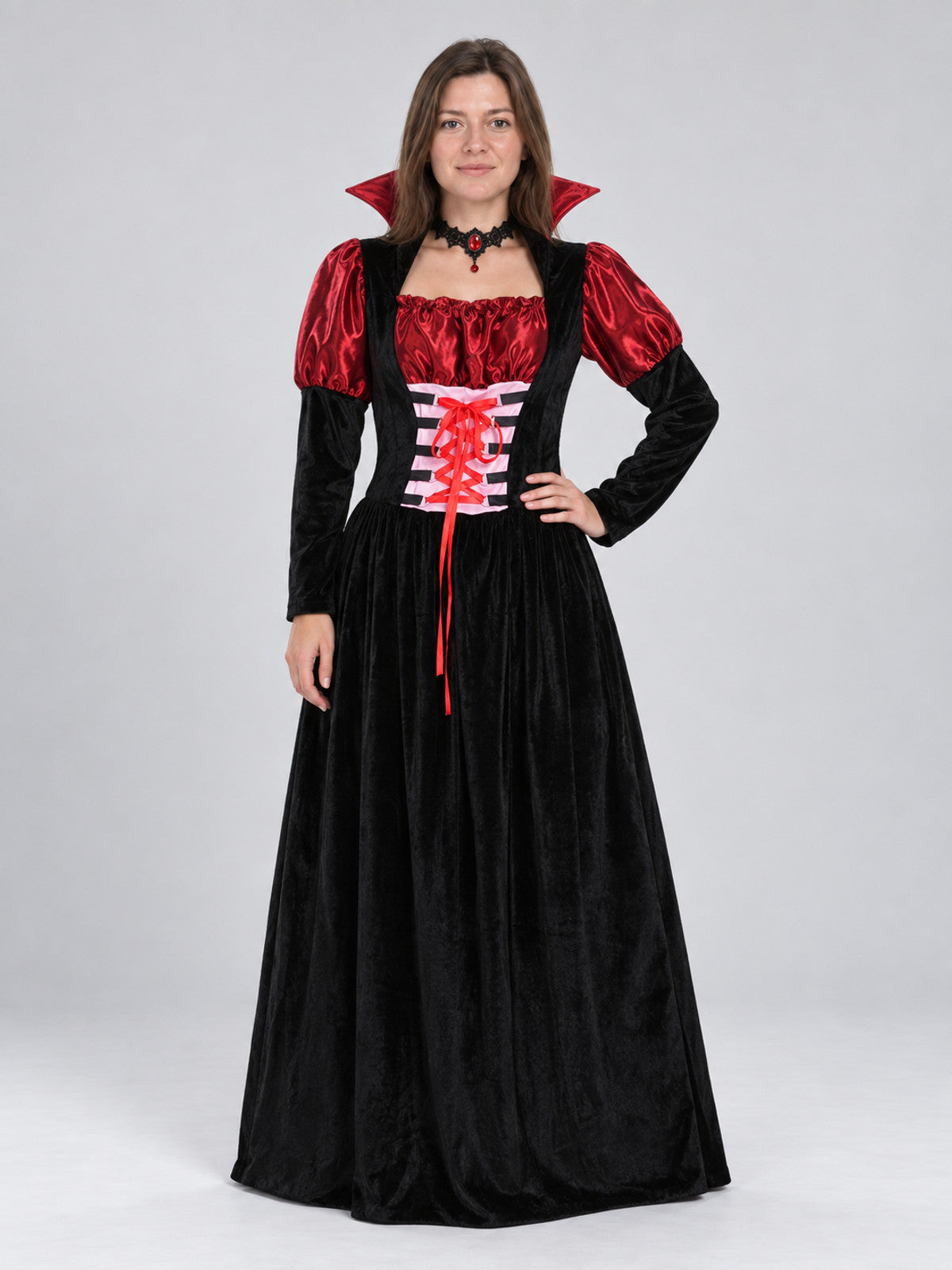 Vampire Costume: Long Dress with Puff Sleeves