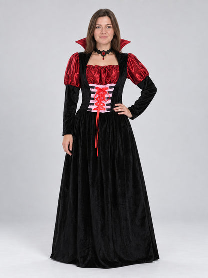 Vampire Costume: Long Dress with Puff Sleeves