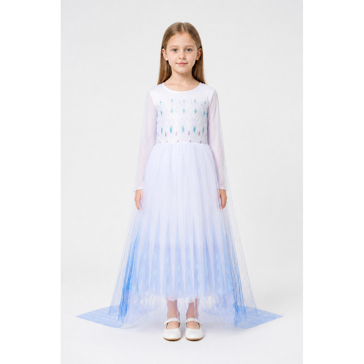 Long Light Blue Carnival Dress with Diamond Patterns main product view