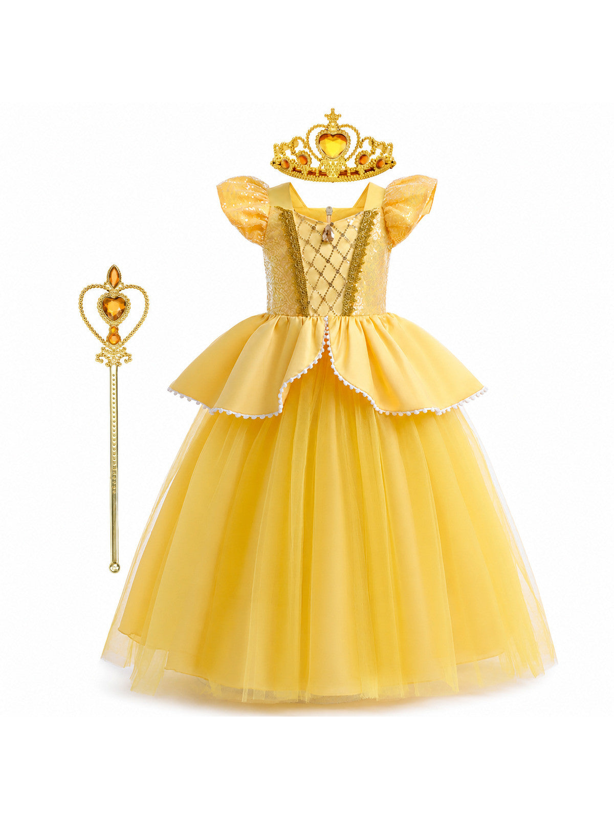Girls Belle Princess Dress Beauty and the Beast Sequin Tulle Gown Kids Birthday main product view