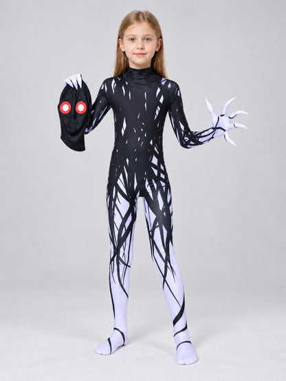 Cosplay Costume: Black Jumpsuit with White Print and Mask
