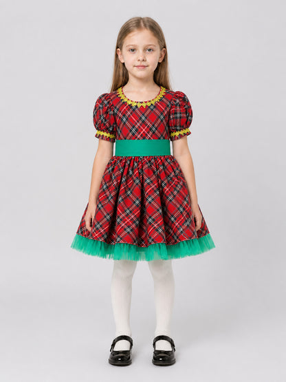 Christmas Plaid Dress with Full Skirt on-model view