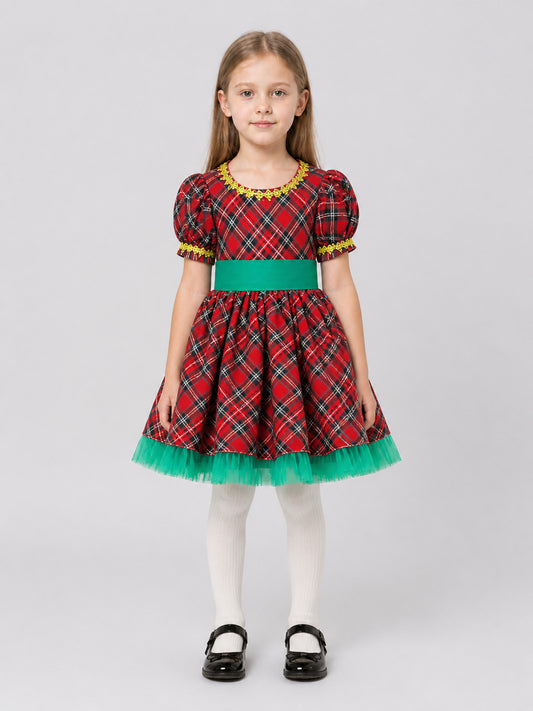 Christmas Plaid Dress with Full Skirt on-model view