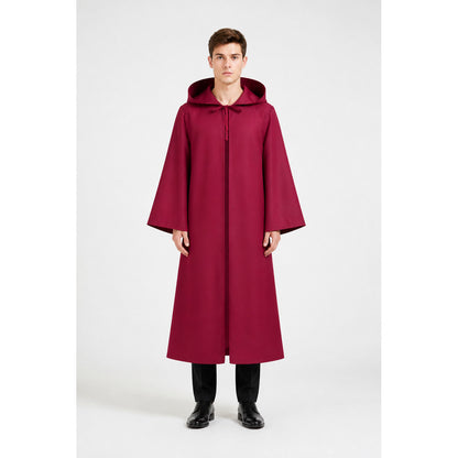 Long Burgundy Hooded Cloak with Flared Sleeves main product view