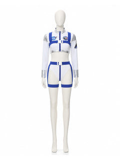 White and Blue Space-Themed Stage Costume