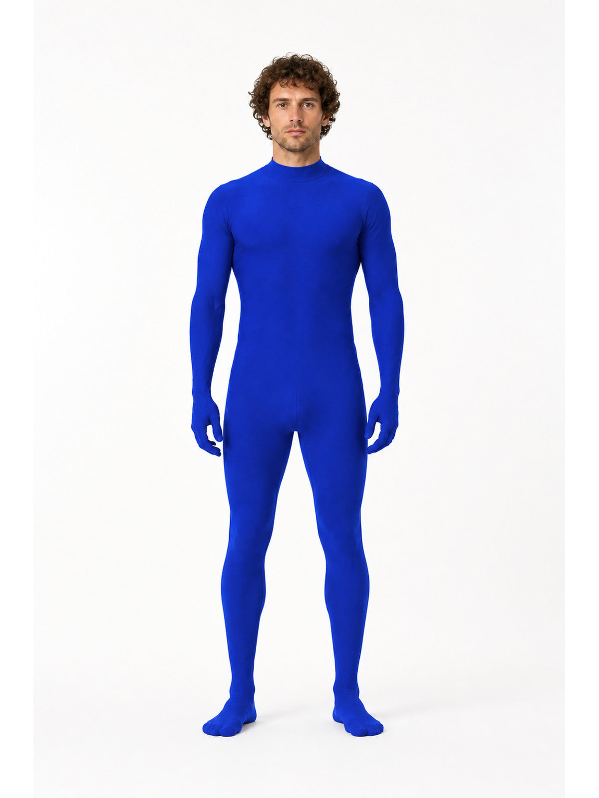 Blue Form-Fitting One-Piece Jumpsuit with High Collar main product view