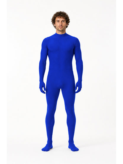 Blue Form-Fitting One-Piece Jumpsuit with High Collar main product view
