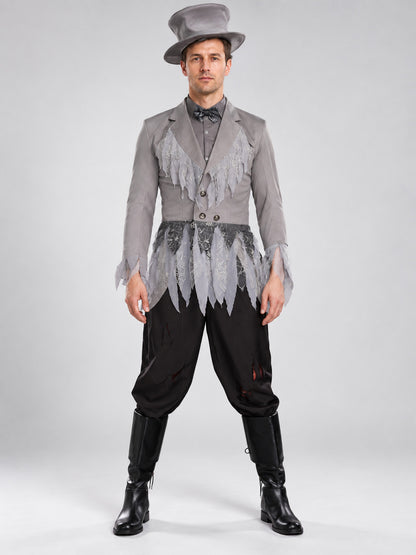 Vampire carnival costume with gray hat and bow tie