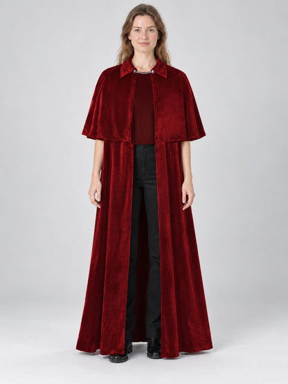 Burgundy Velvet Cloak with Capelet and Chain
