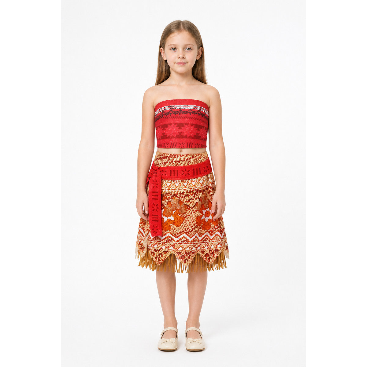 Moana Costume with Red Top and Fringed Skirt main product view