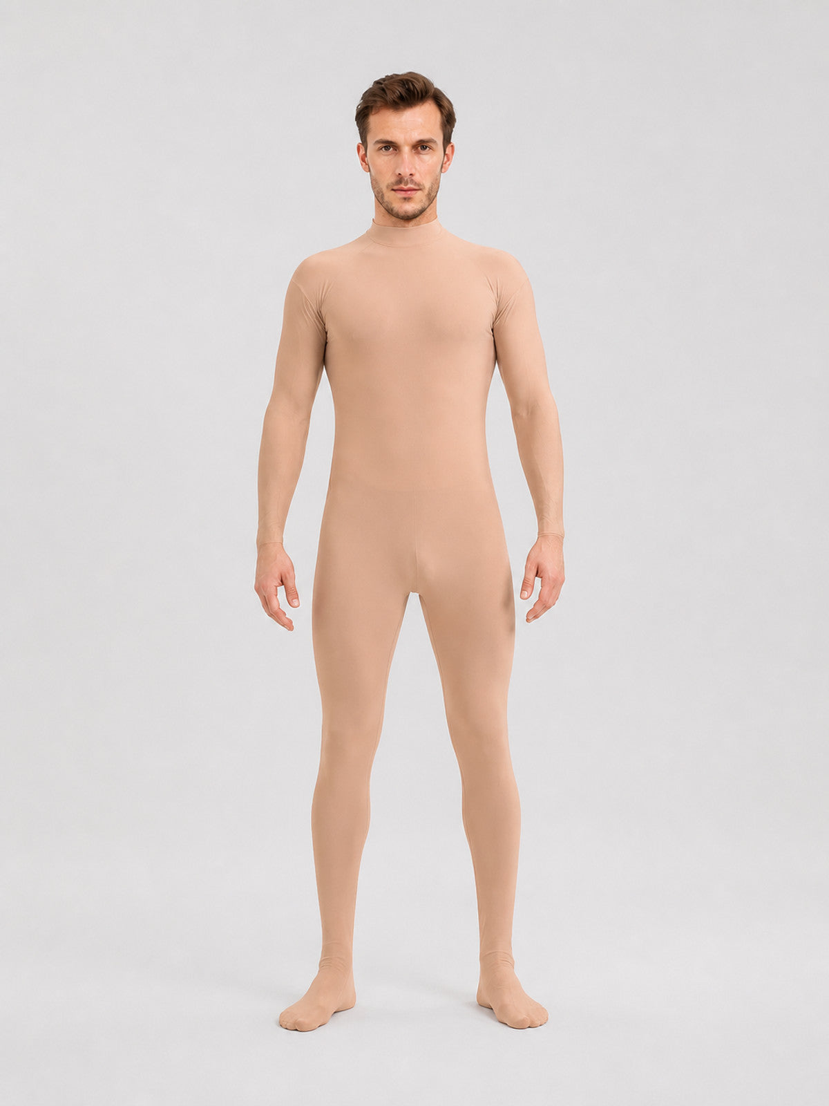 Skin-Tone, Form-Fitting Zentai Jumpsuit for Performances on-model view
