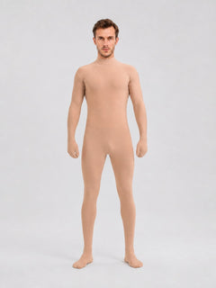 Unisex Skin-Tone Zentai Bodysuit, Full-Body Stretch Jumpsuit with Covered Hands & Feet for Dance & Stage