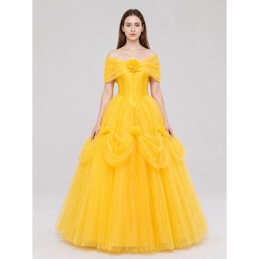 Puffy princess dress for celebrations and the stage front view