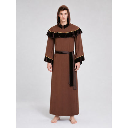 Wizard robe costume with hood and belt on-model view