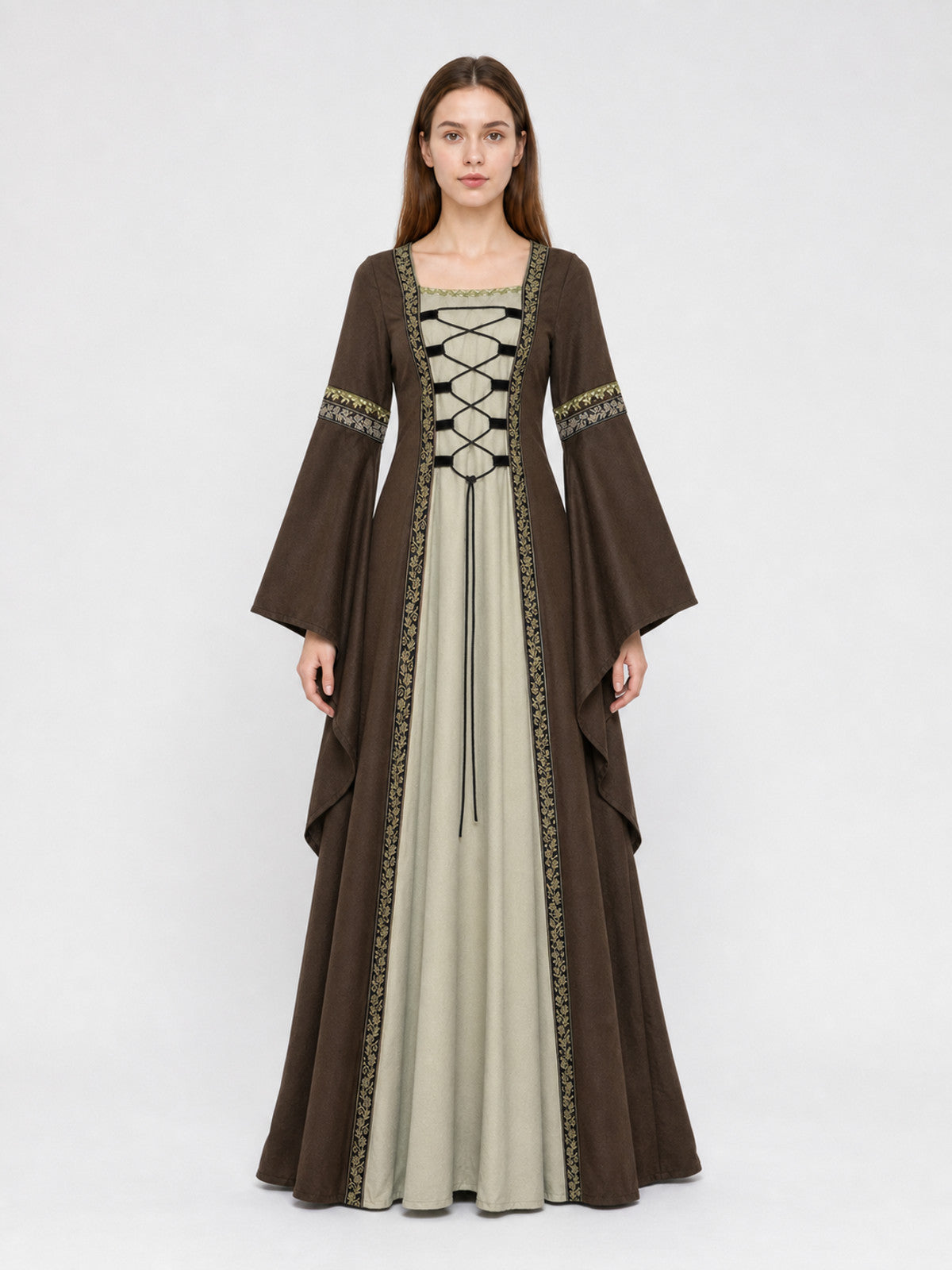 Long Renaissance-Style Dress with Sleeves front view