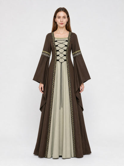 Long Renaissance-Style Dress with Sleeves front view