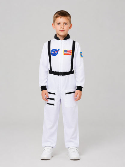 White Children's Astronaut Jumpsuit for Cosplay on-model view