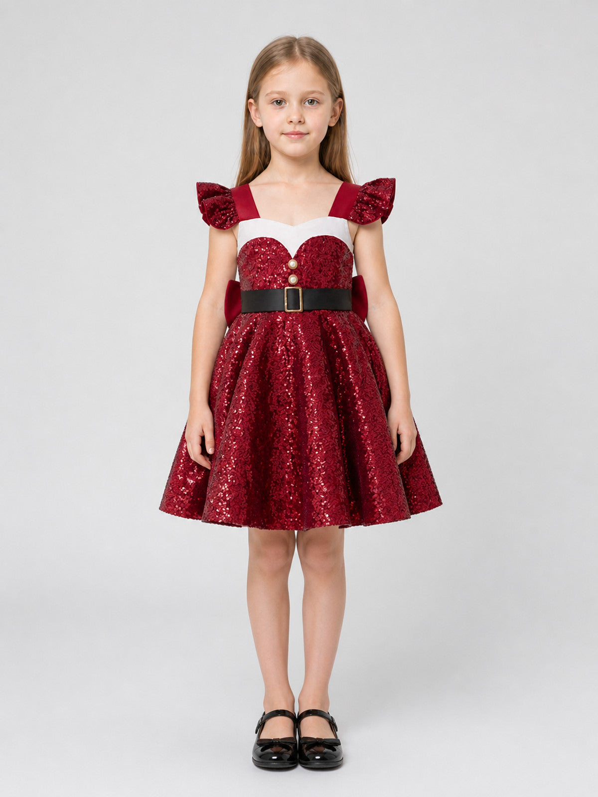 Children's Party Dress with Sequins and Bow on-model view