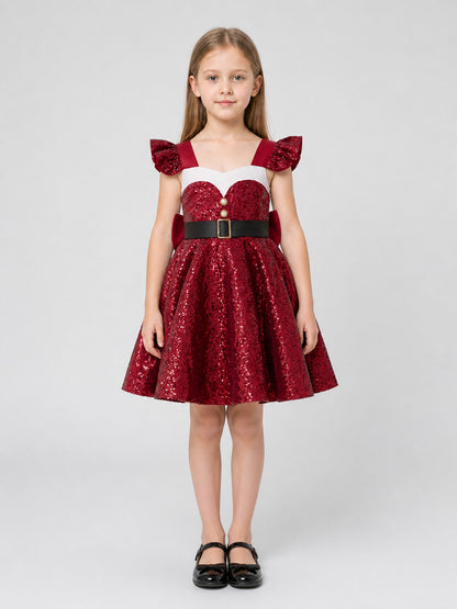 Children's Party Dress with Sequins and Bow on-model view