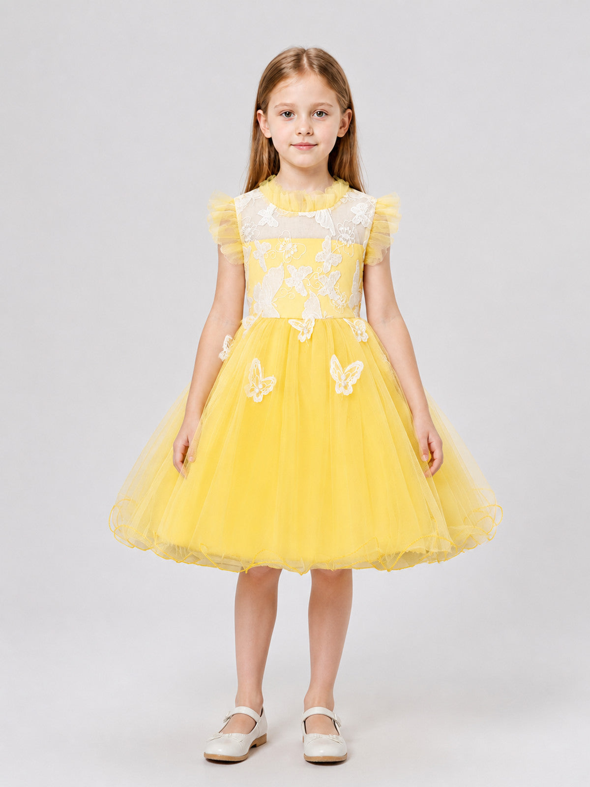 Princess Party Dress with Stand Collar on-model view