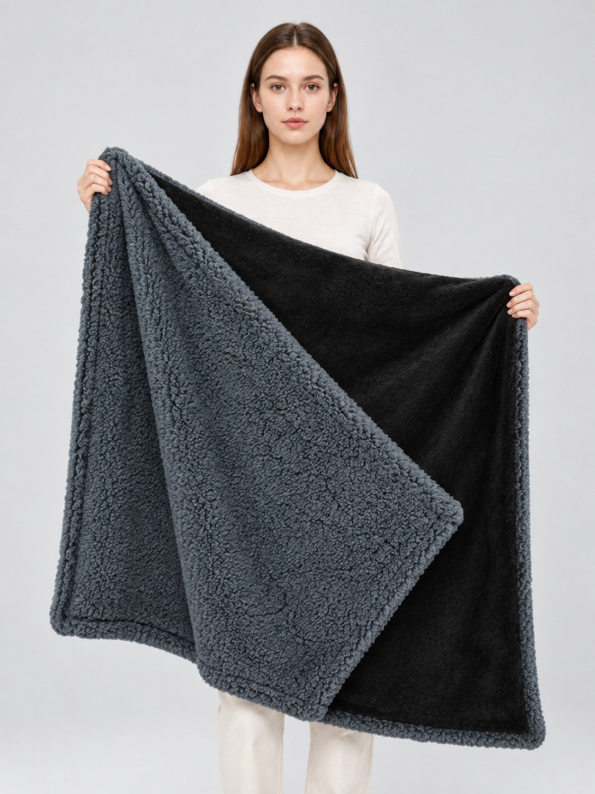 Reversible Plush Pet Blanket on-model view