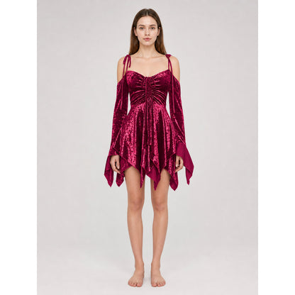 Velvet Mini Dress with Asymmetrical Hem