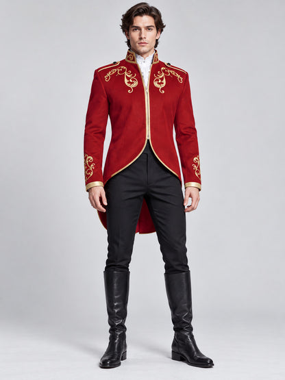 Red tailcoat with gold embroidery and zipper
