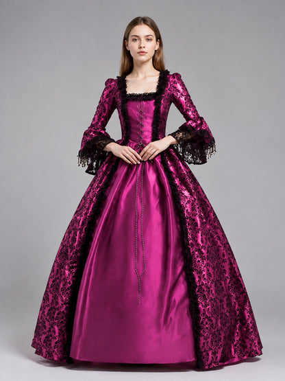 Medieval Dress with a Full Skirt and Lace-Up Detail on-model view
