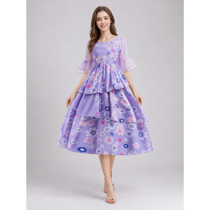 Kids' Floral-Print Cosplay Dress with Sleeves on-model view