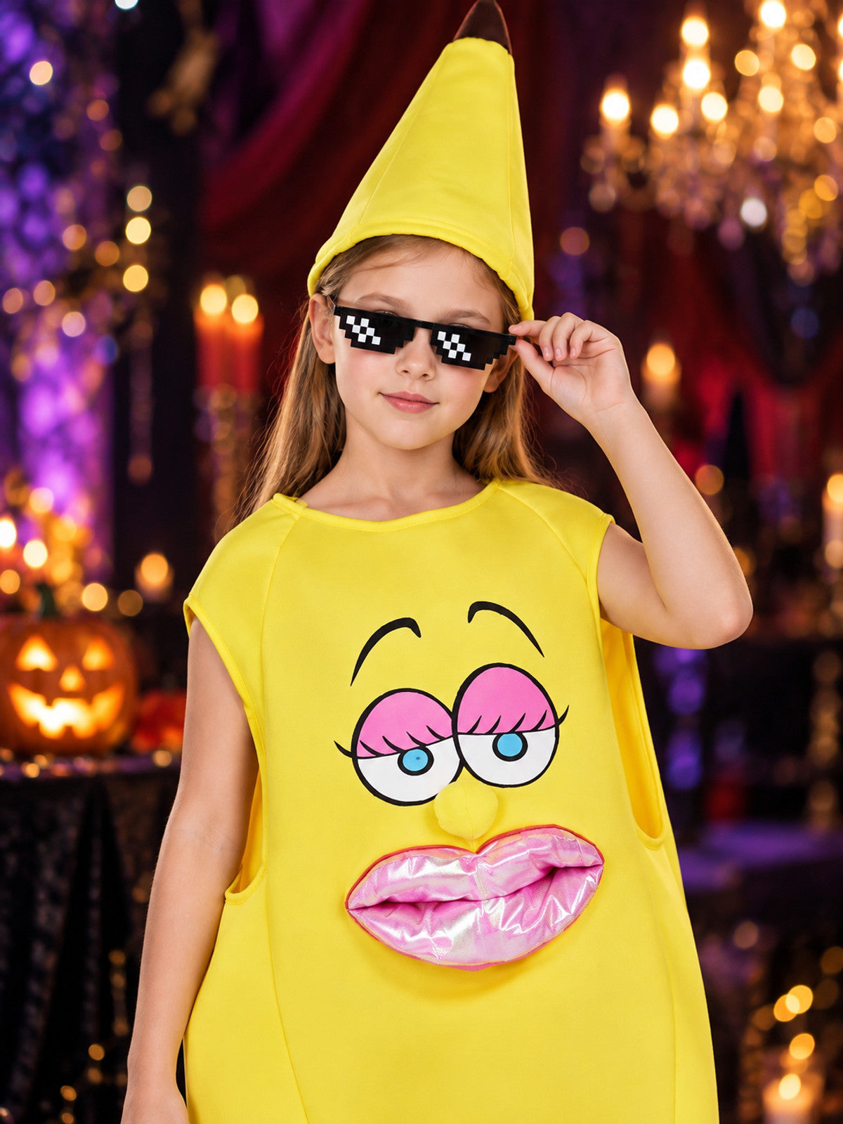 Yellow Banana Costume with Hat and Glasses