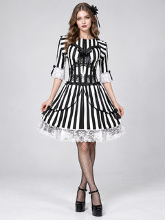Striped Lace Carnival Cosplay Dress Costume