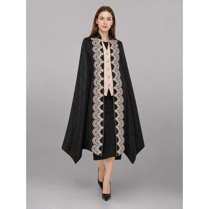 Black Long Tailcoat Jacket with Trim front view