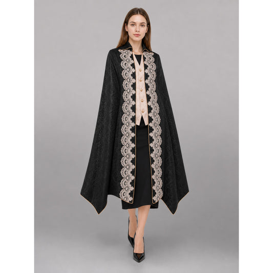 Black Long Tailcoat Jacket with Trim front view