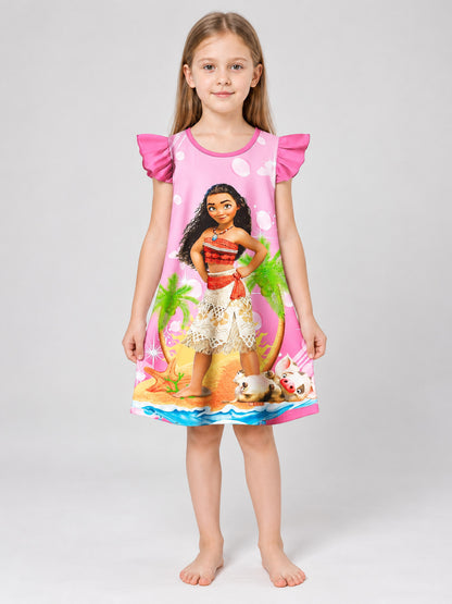Girls' Short-Sleeve Dress with Print, Pink