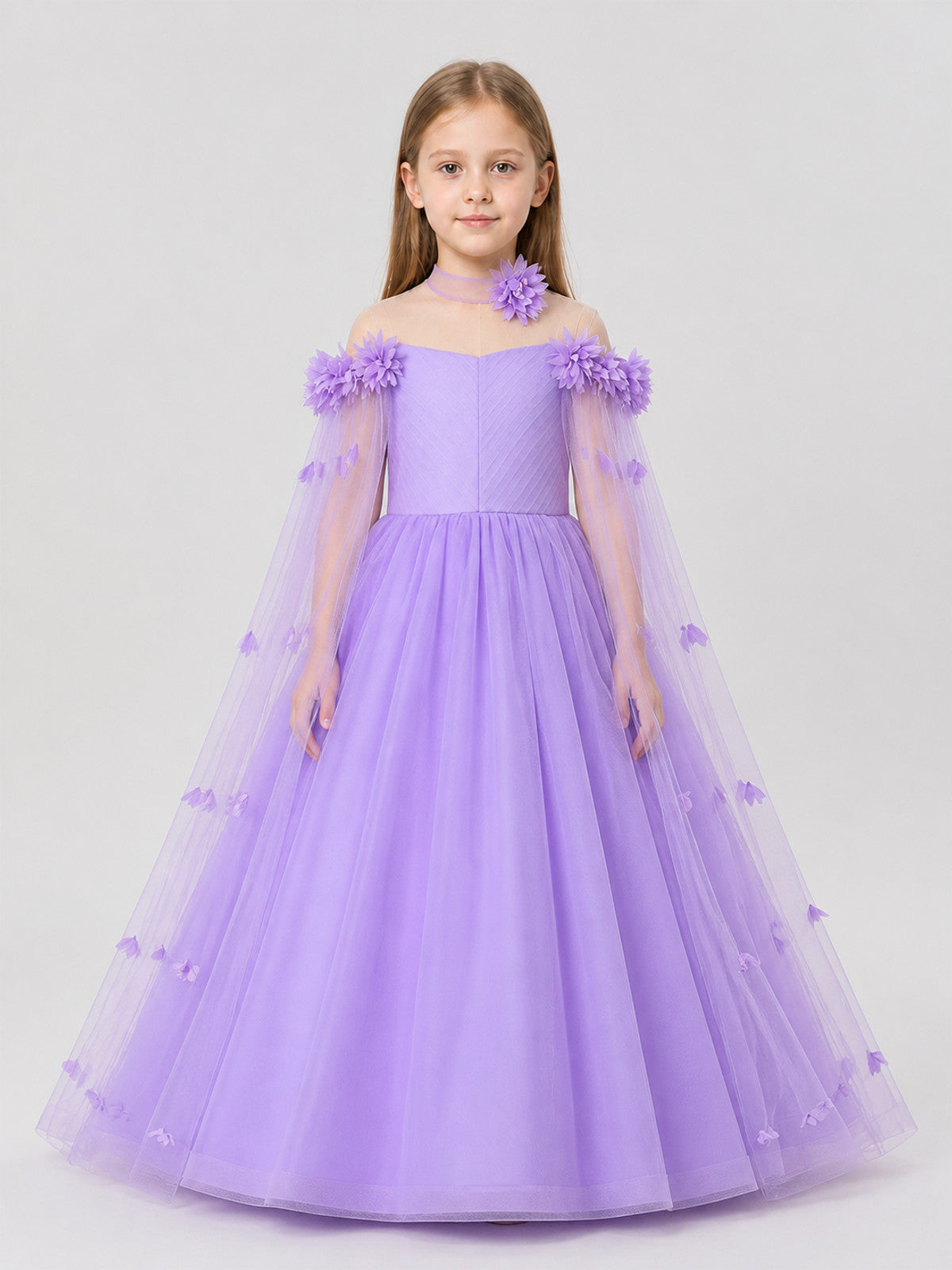 Long Light Purple Princess Dress with Tulle on-model view